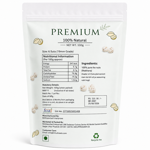 Tirhut Treats Premium Makhana (100g) | 100% Natural Fox Nuts / Phool Makhana