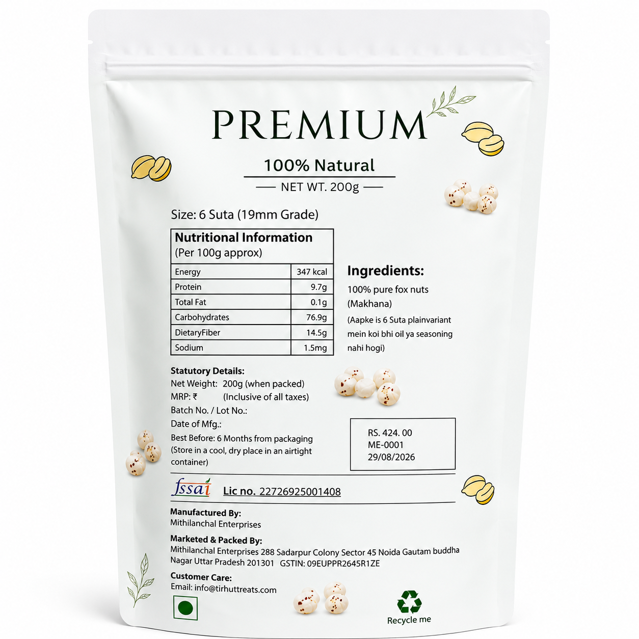 Tirhut Treats Premium Makhana (Fox Nuts) – 200g