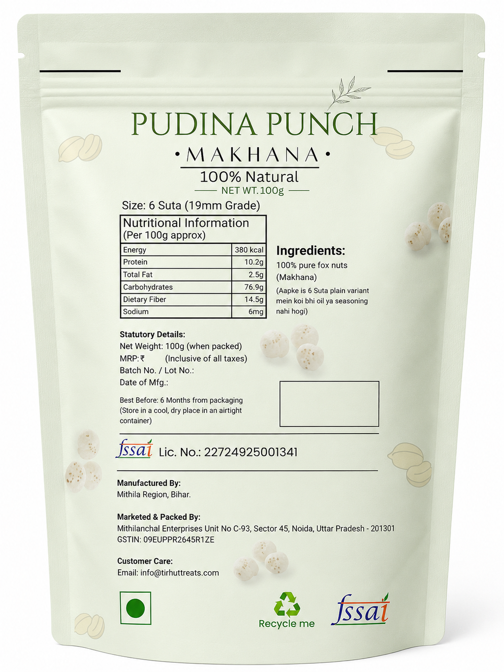Tirhut Treats Pudina Punch Makhana - 100g