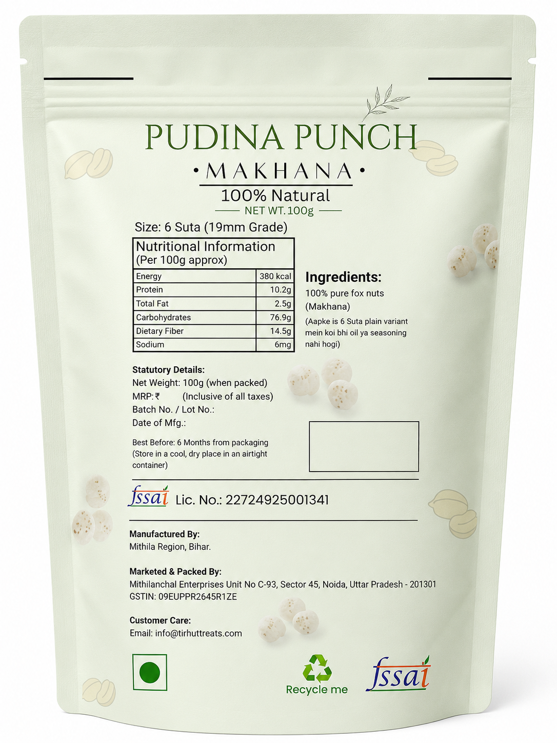 Tirhut Treats Pudina Punch Makhana - 100g