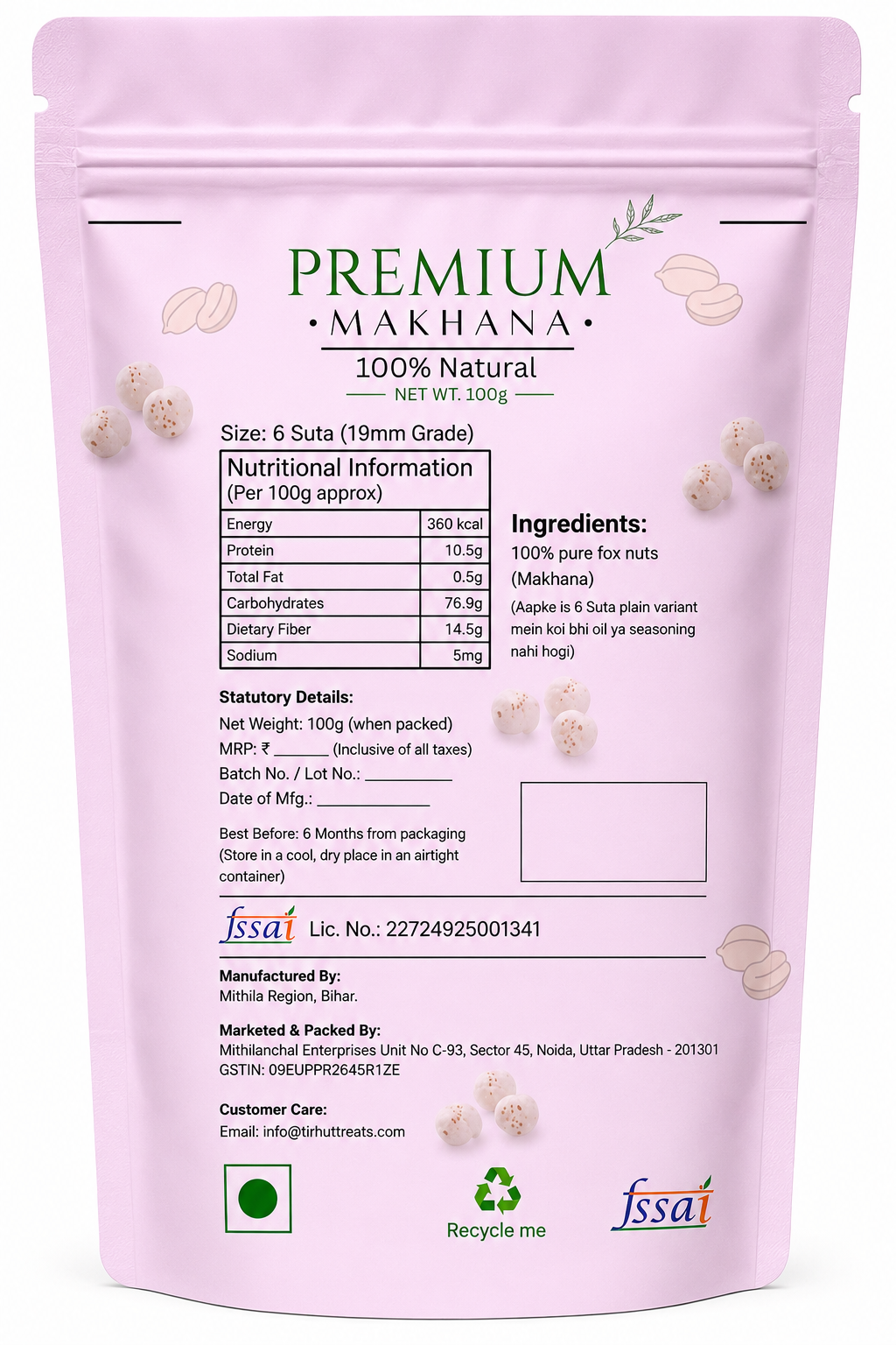 Tirhut Treats Roasted Salt  Makhana - 100g