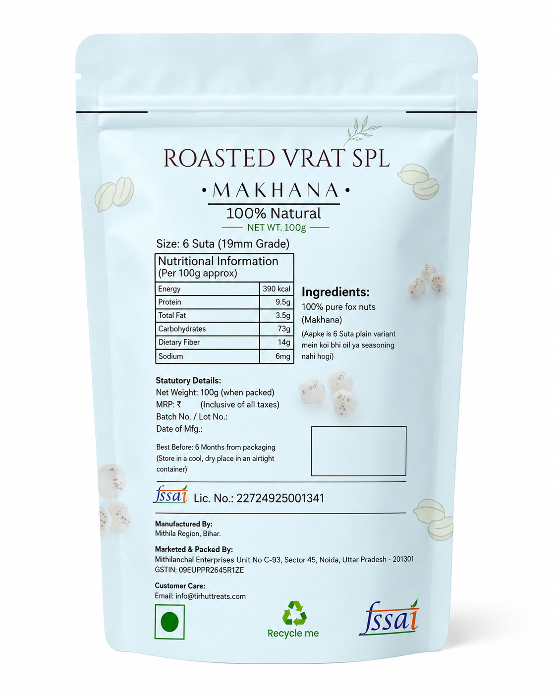 Tirhut Treats Roasted Vrat Special Makhana - 100g